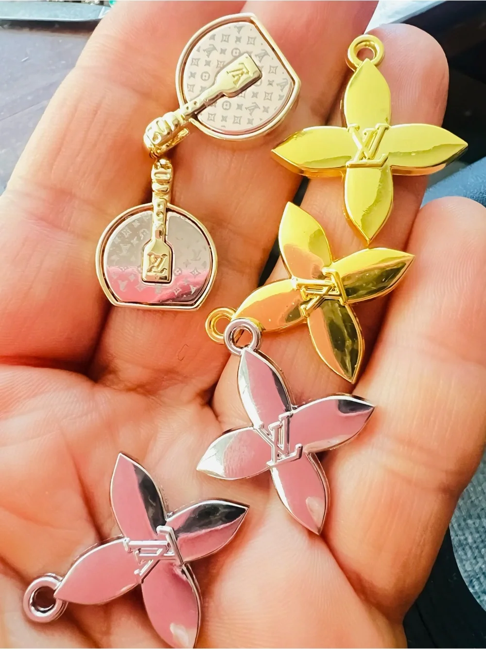 Unbranded Bundle lot of 4 Gold and Silver Monogram Flower Charms Necklace